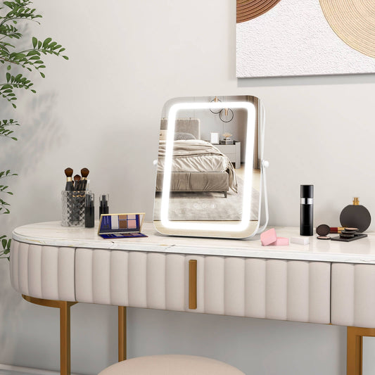 16 x 12 Inch Rectangular Vanity Mirror, 3 Color Dimmable Lighting, White