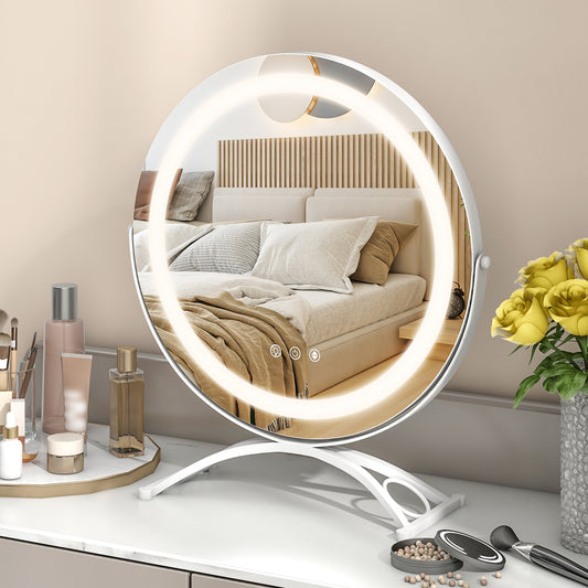 16 x 16 Inch Round LED Vanity Mirror, 3-Color Lighting, Brightness Dimming, White Makeup Vanities White at Gallery Canada