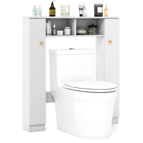 Over The Toilet Storage Cabinet with 2 Open Compartments and 4 Adjustable Shelves, White
