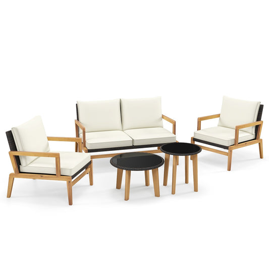 5 Piece Rattan Furniture Set Wicker Woven Sofa Set with 2 Tempered Glass Coffee Tables at Gallery Canada