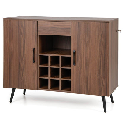 Mid-century Modern Buffet Sideboard Server Cabinet with 9-Bottle Wine Rack, Walnut at Gallery Canada