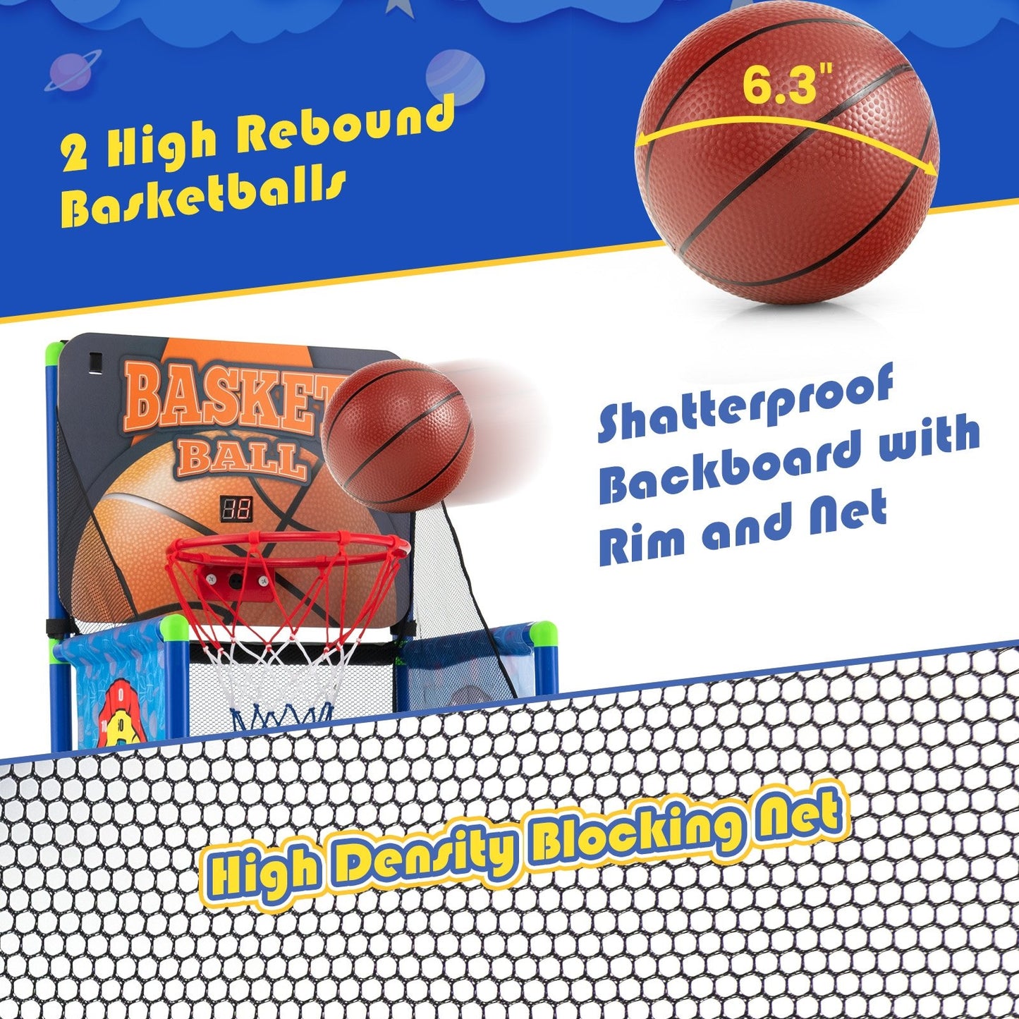 Kids Basketball Arcade Game with Electronic Scoreboard and Sound Effect