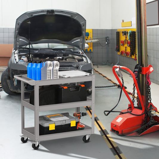 3-Tier Metal Utility Cart, With Lockable Wheels, Gray Garages Gray at Gallery Canada