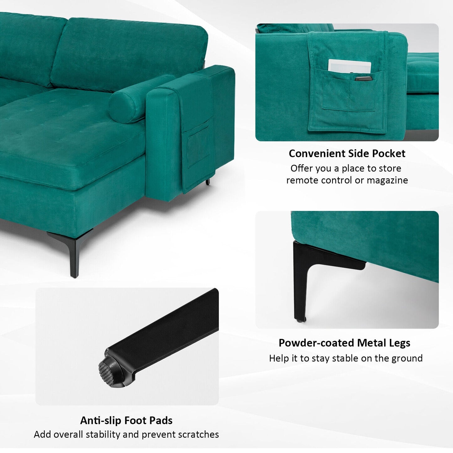 Modular L-Shaped Sectional Sofa, 3-Seat, USB Port, Teal Sofas & Loveseats at Gallery Canada