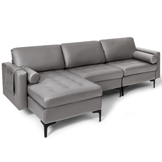 Modular L-shaped 3-Seat Sectional Sofa with Reversible Chaise and 2 USB Ports, Light Gray