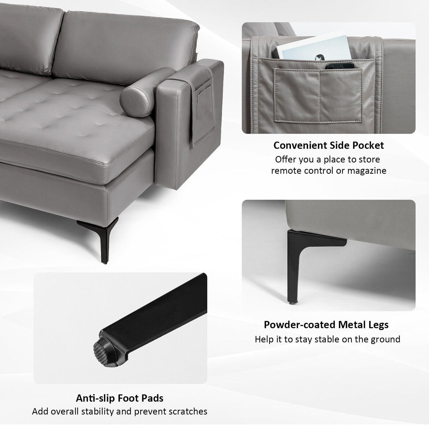Modular L-shaped 3-Seat Sectional Sofa with Reversible Chaise and 2 USB Ports, Light Gray at Gallery Canada