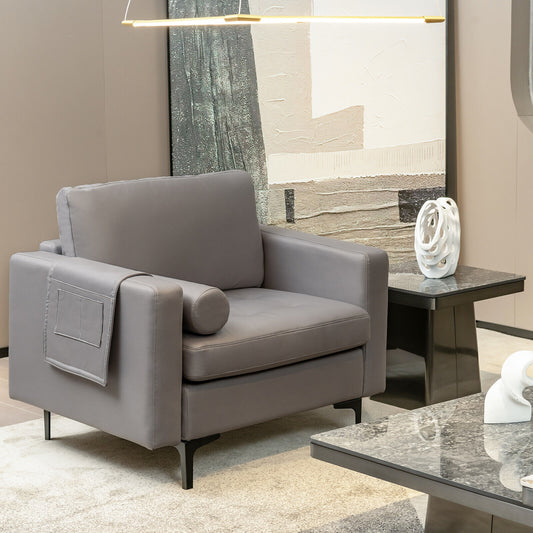 Modern Single Sofa with Cushion Bolster and Side Storage Pocket, Light Gray Accent Chairs Light Gray at Gallery Canada