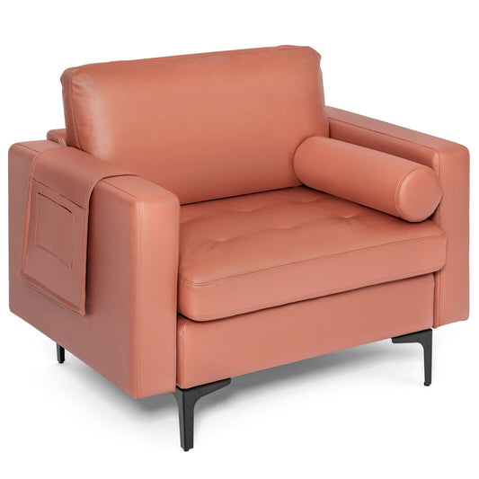 Modern Accent Chair with Bolster and Side Storage Pocket, Pink