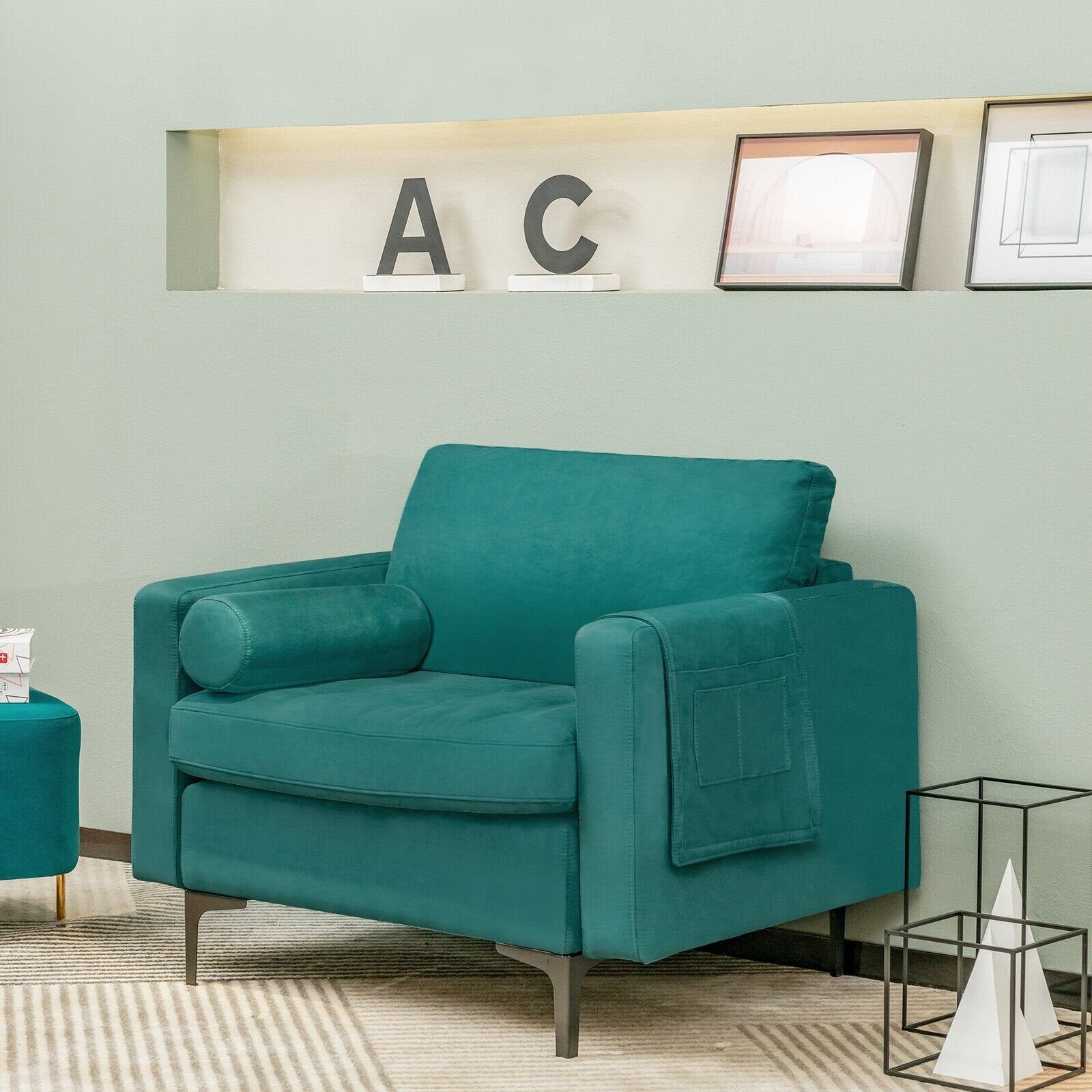 Modular 1/2/3/4-Seat L-Shaped Sectional Sofa Couch with Socket USB Port-1-Seat, Turquoise at Gallery Canada