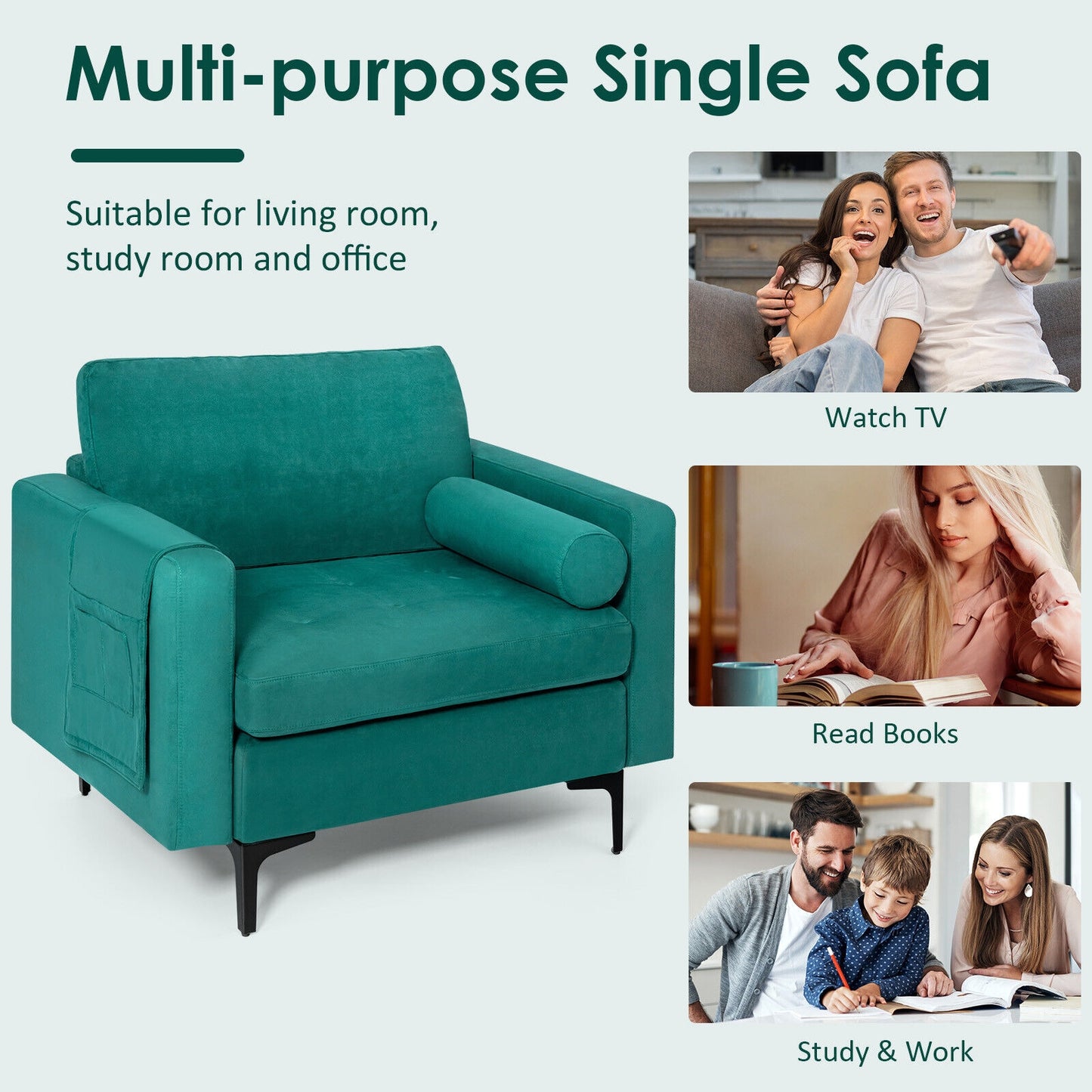 Modular 1/2/3/4-Seat L-Shaped Sectional Sofa Couch with Socket USB Port-1-Seat, Turquoise Accent Chairs at Gallery Canada