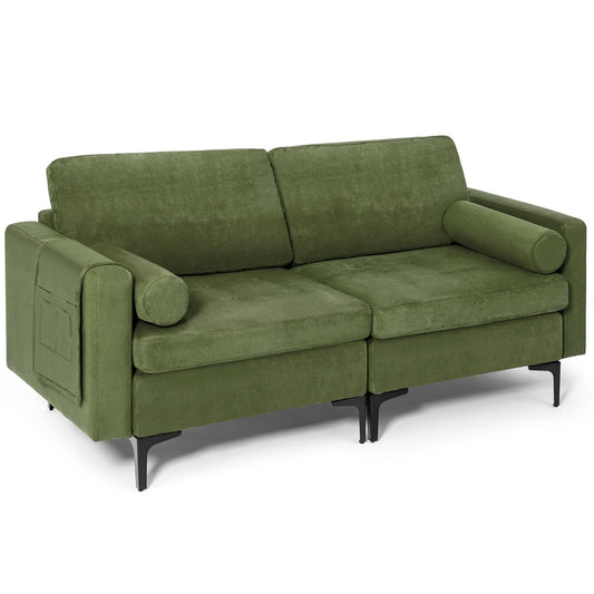 Modular 2-seat/3-Seat/4-Seat L-shaped Sectional Sofa Couch with Reversible Chaise and Socket USB Ports-2-Seat, Army Green
