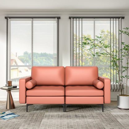 Modern Loveseat Sofa with 2 Bolsters and Side Storage Pocket, Pink