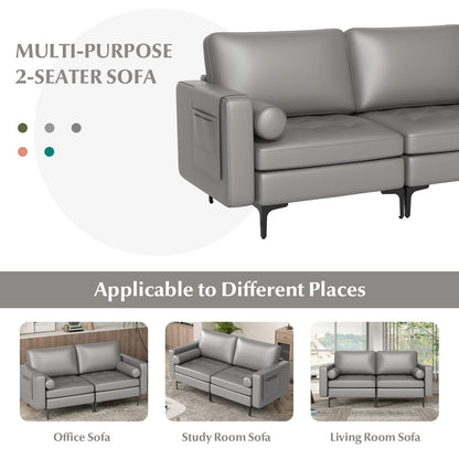 Modern Loveseat Sofa with 2 Bolsters and Side Storage Pocket, Light Gray