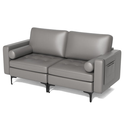 Modern Loveseat Sofa with 2 Bolsters and Side Storage Pocket, Light Gray
