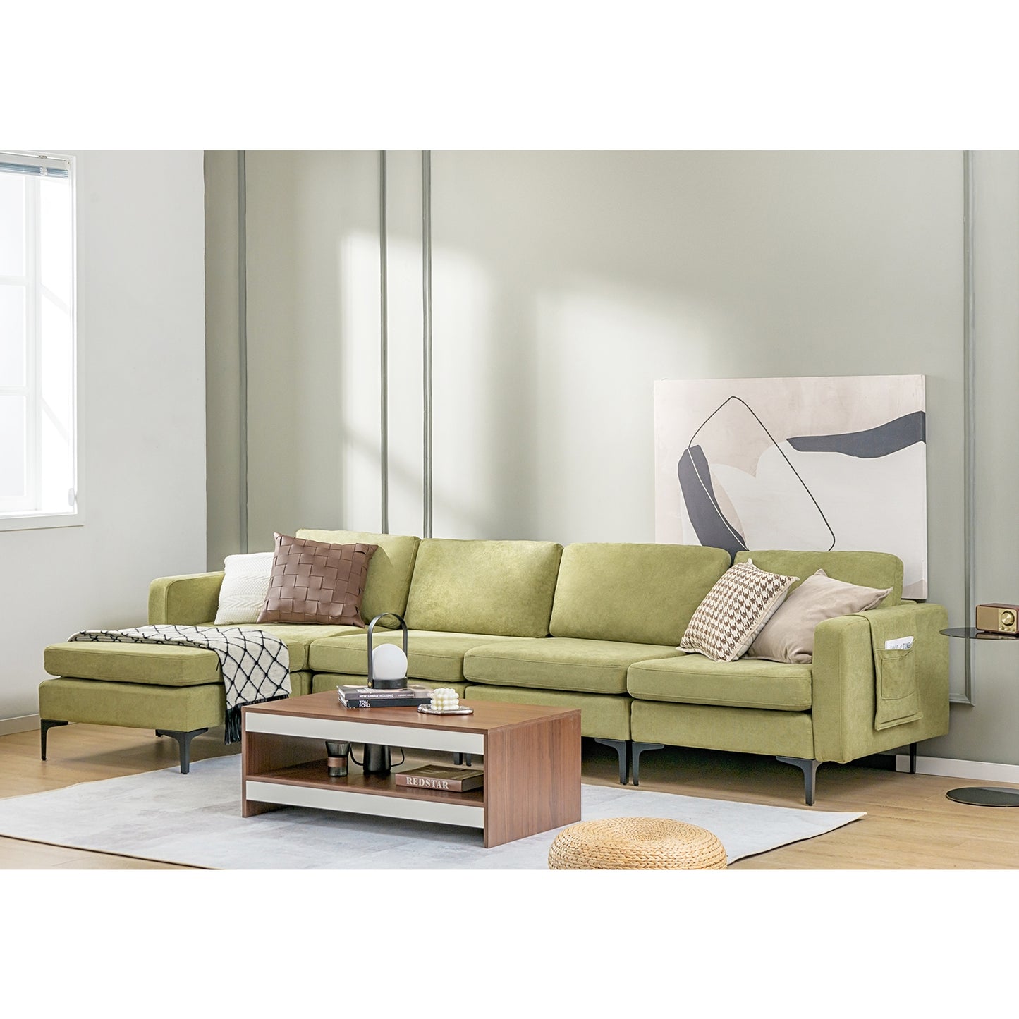 3-Seat Sectional Sofa, With Armrest Magazine Pocket, Metal Leg, Green Sofas & Loveseats at Gallery Canada