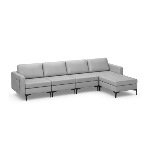 Modular L-shaped Sectional Sofa with Reversible Ottoman and 2 USB Ports, Light Gray