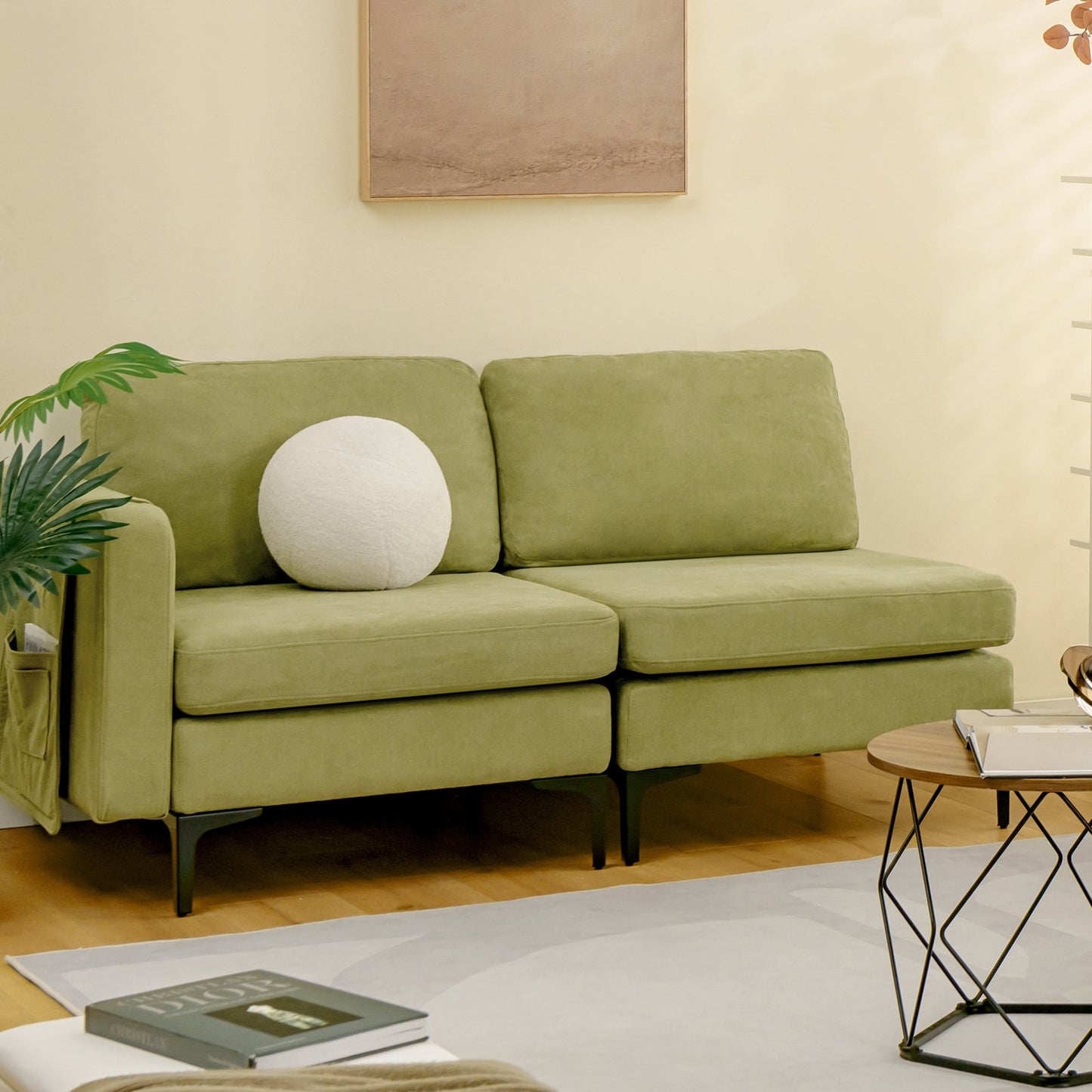 Modular L-shaped Sectional Sofa with Reversible Ottoman and 2 USB Ports, Green