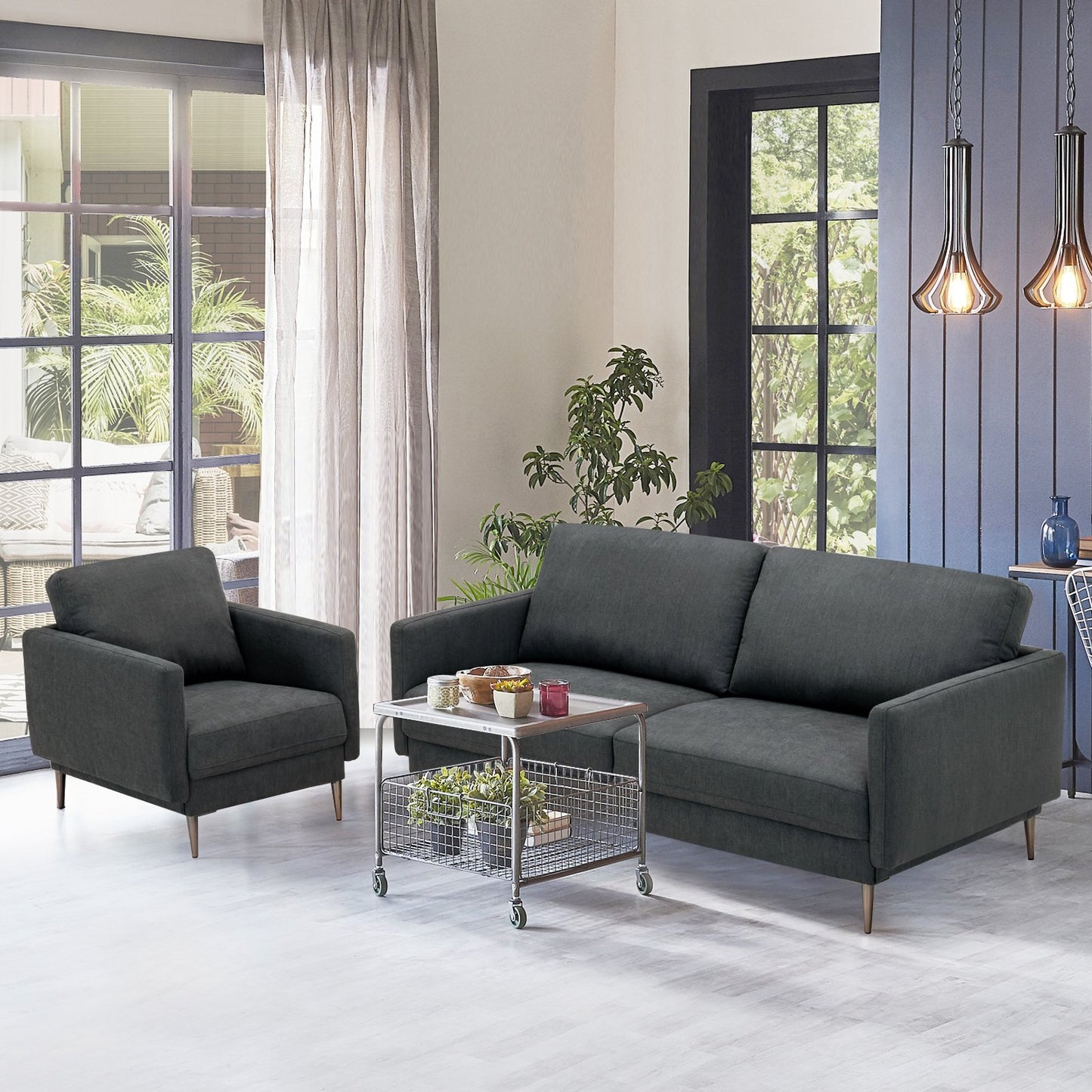 Modern Loveseat with Comfy Backrest Cushions, Gray