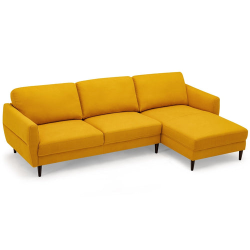 L-Shaped Fabric Sectional Sofa with Chaise Lounge and Solid Wood Legs, Yellow