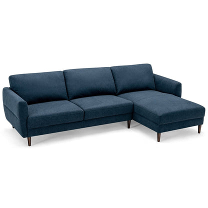 L-Shaped Fabric Sectional Sofa with Chaise Lounge and Solid Wood Legs, Navy