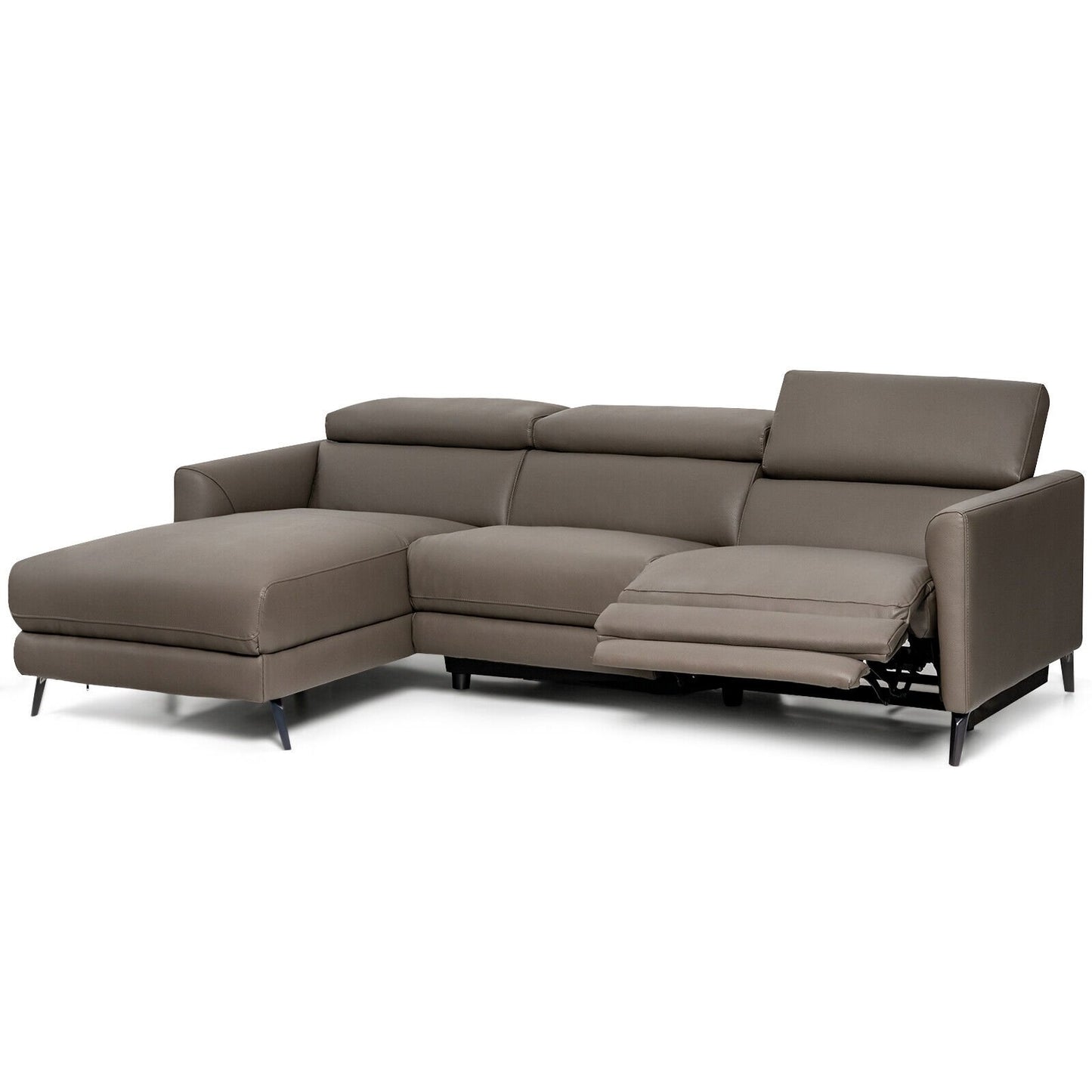 Leather Air Power Reclining Sectional Sofa with Adjustable Headrests, Gray