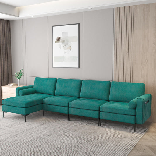 Modular L-Shaped Sectional Sofa, Reversible Chaise, 2 USB Ports, Teal Sofas & Loveseats Teal at Gallery Canada