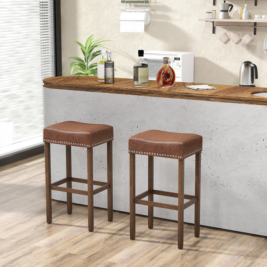 Upholstered Bar Stools Set of 2 with Footrests for Counter, Brown Bar Stools Brown at Gallery Canada