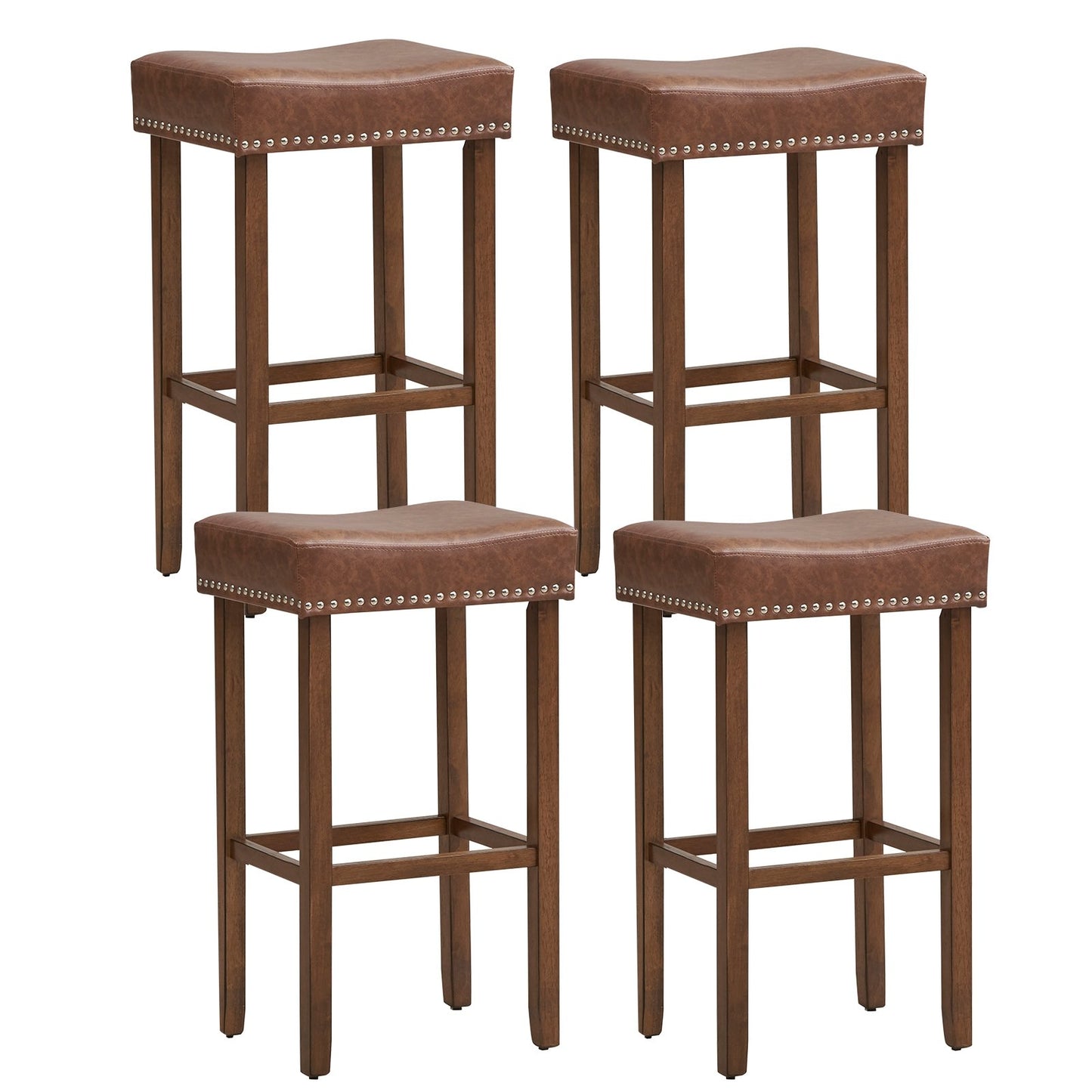 Upholstered Bar Stools Set of 2 with Footrests for Counter, Brown