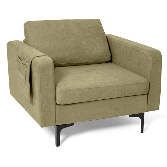 Modern Accent Armchair with Side Storage Pocket, Green