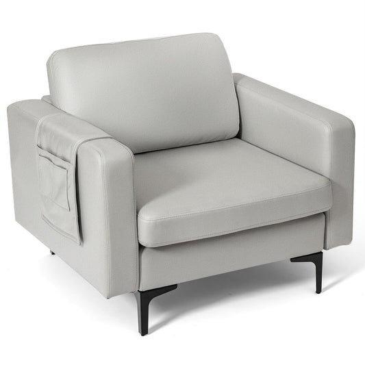 Modern Accent Armchair with Side Storage Pocket, Light Gray