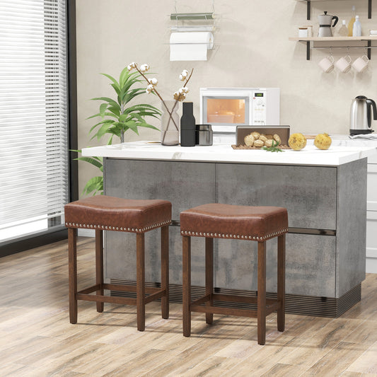 24 Inch PU Leather Bar Stools Set Of 2, Brown Bar Stools Brown at Gallery Canada