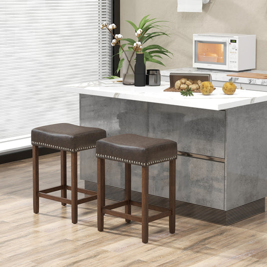 24 Inch Upholstered PU Leather Bar Stools, Set of 2, Gray Bar Stools Gray at Gallery Canada