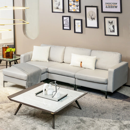 Modular Modern L-shaped Sectional Sofa with Reversible Chaise and 2 USB Ports, Light Gray