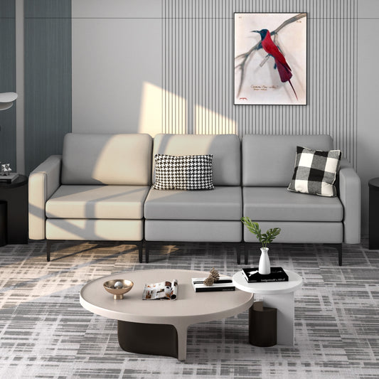 Convertible Leather Sofa Couch, 3-Seat, 2 USB Ports, Light Gray Sofas & Loveseats Light Gray at Gallery Canada