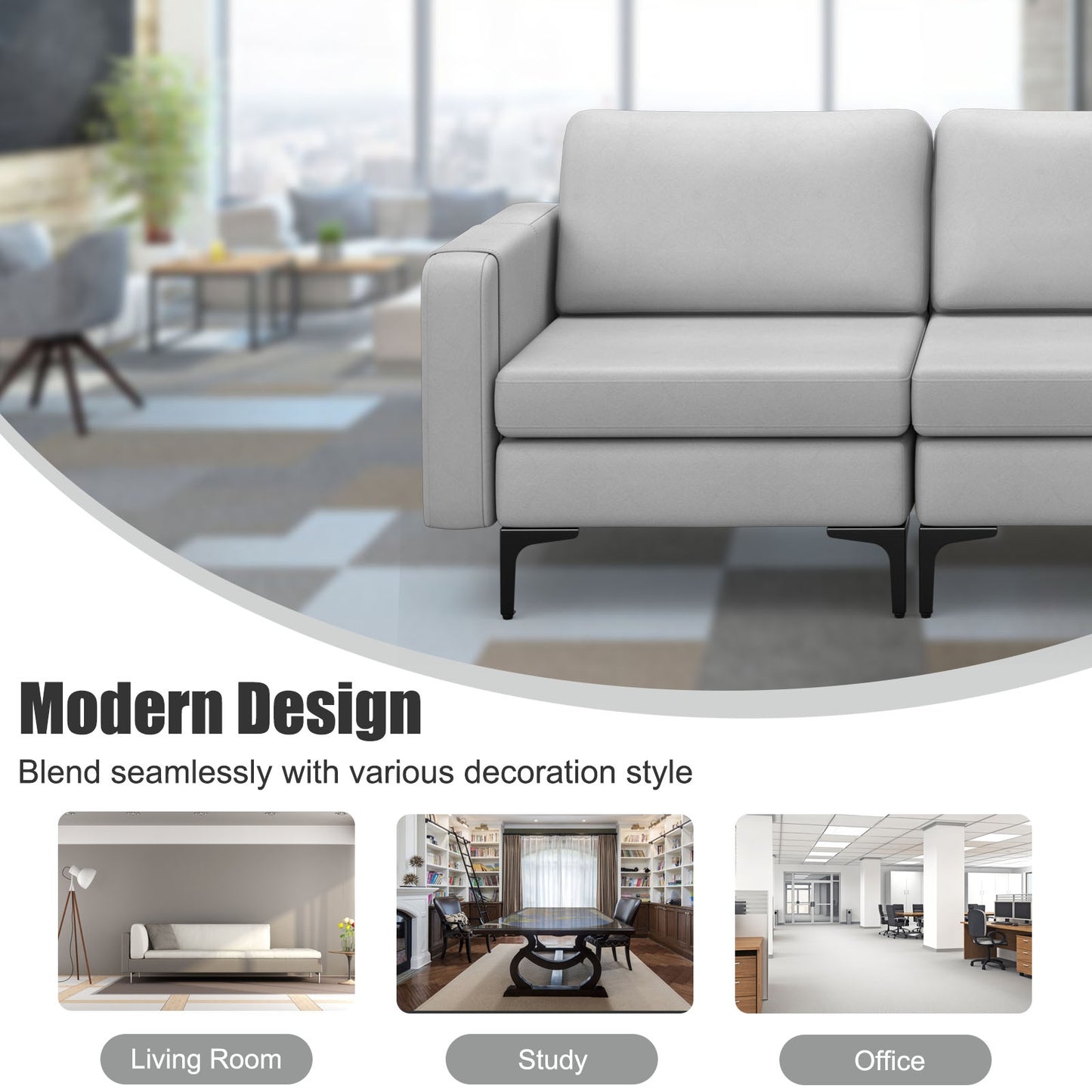 Convertible Leather Sofa Couch, 3-Seat, 2 USB Ports, Light Gray Sofas & Loveseats at Gallery Canada