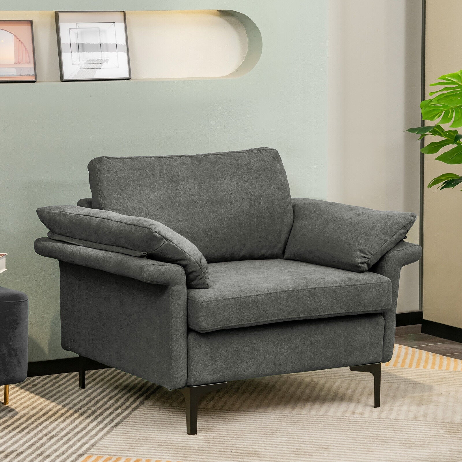Modern Fabric Accent Armchair with Original Distributed Spring and Armrest Cushions, Gray Sofas & Loveseats at Gallery Canada