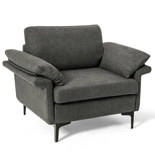 Modern Fabric Accent Armchair with Original Distributed Spring and Armrest Cushions, Gray