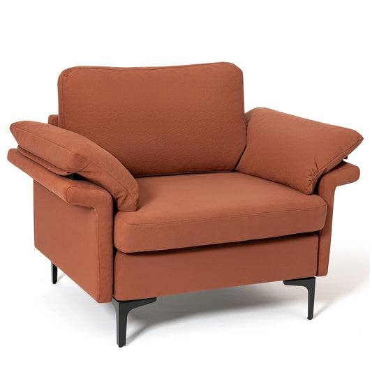 Modern Fabric Accent Armchair with Original Distributed Spring and Armrest Cushions-Rust Red, Rust