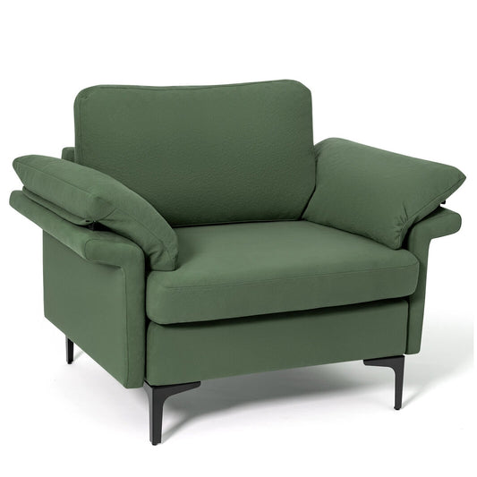 Modern Fabric Accent Armchair with Original Distributed Spring and Armrest Cushions, Army Green