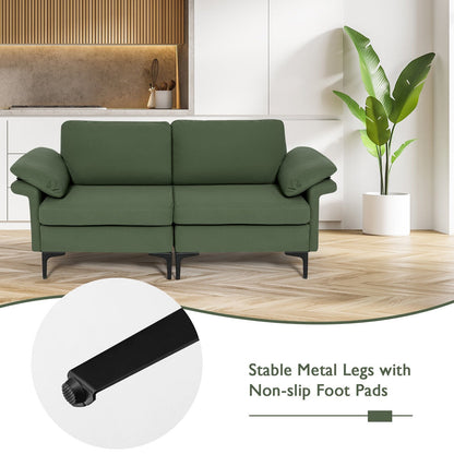 Modern Fabric Loveseat Sofa for with Metal Legs and Armrest Pillows, Army Green