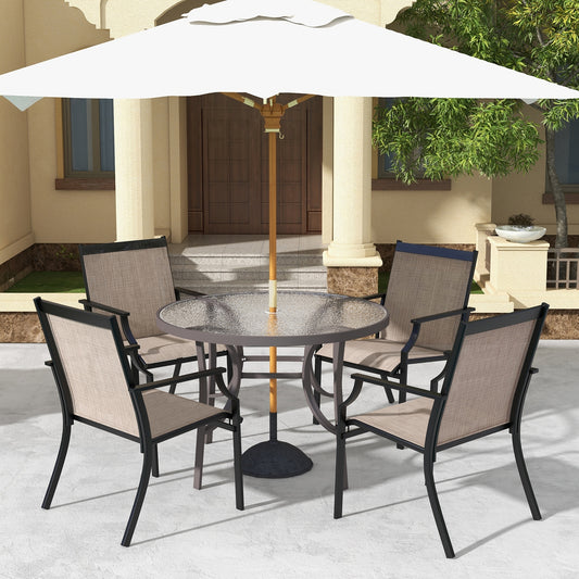 4 Piece Patio Dining Chairs, Large Outdoor, Breathable Seat, Metal Frame, Coffee Patio Dining Chairs Coffee at Gallery Canada