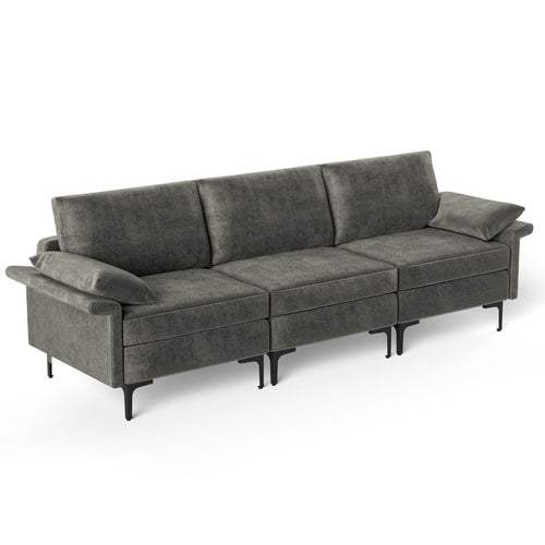 Large 3-Seat Sofa Sectional with Metal Legs for 3-4 people, Gray