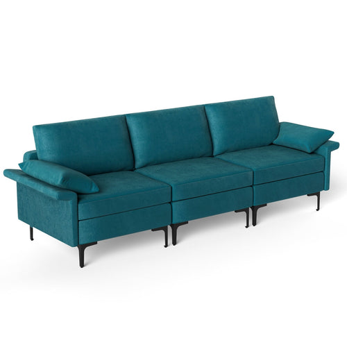 Large 3-Seat Sofa Sectional with Metal Legs for 3-4 people, Turquoise