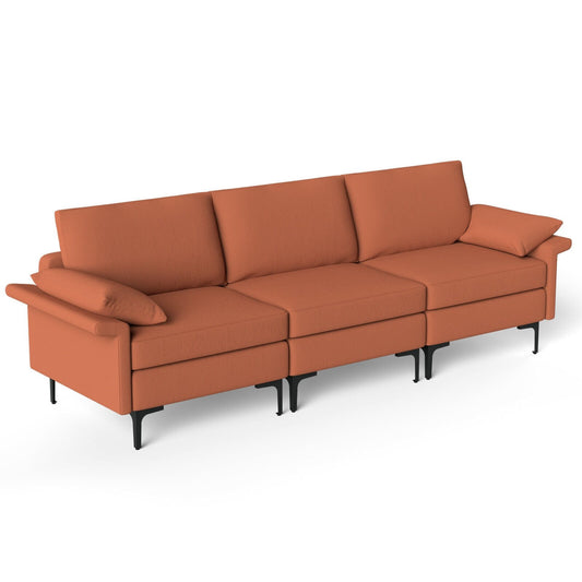 Large 3-Seat Sofa Sectional with Metal Legs for 3-4 people-Rust Red, Red