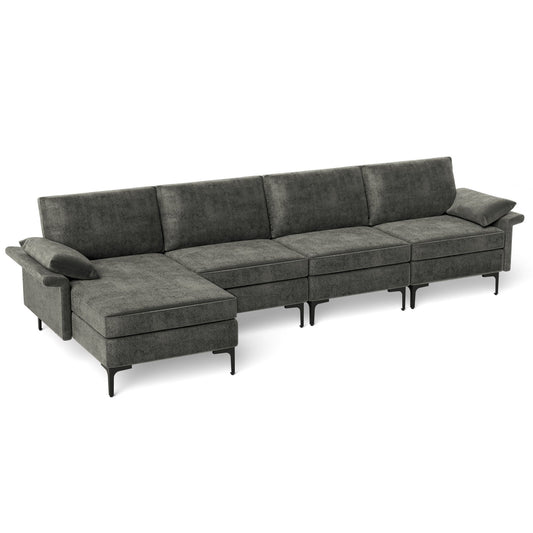 Extra Large L-shaped Sectional Sofa with Reversible Chaise and 2 USB Ports for 4-5 People, Gray