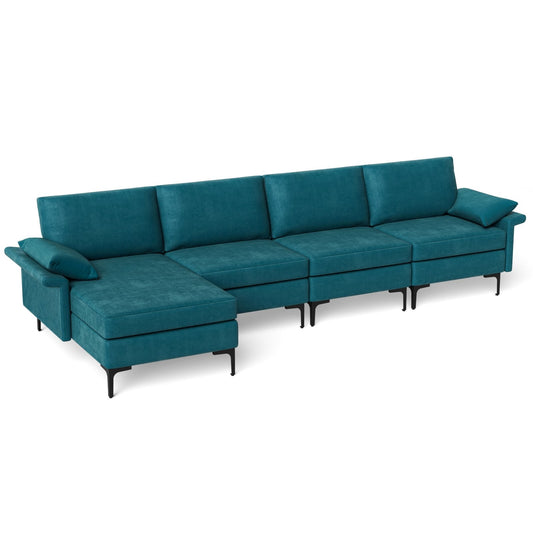 Extra Large L-shaped Sectional Sofa with Reversible Chaise and 2 USB Ports for 4-5 People, Turquoise