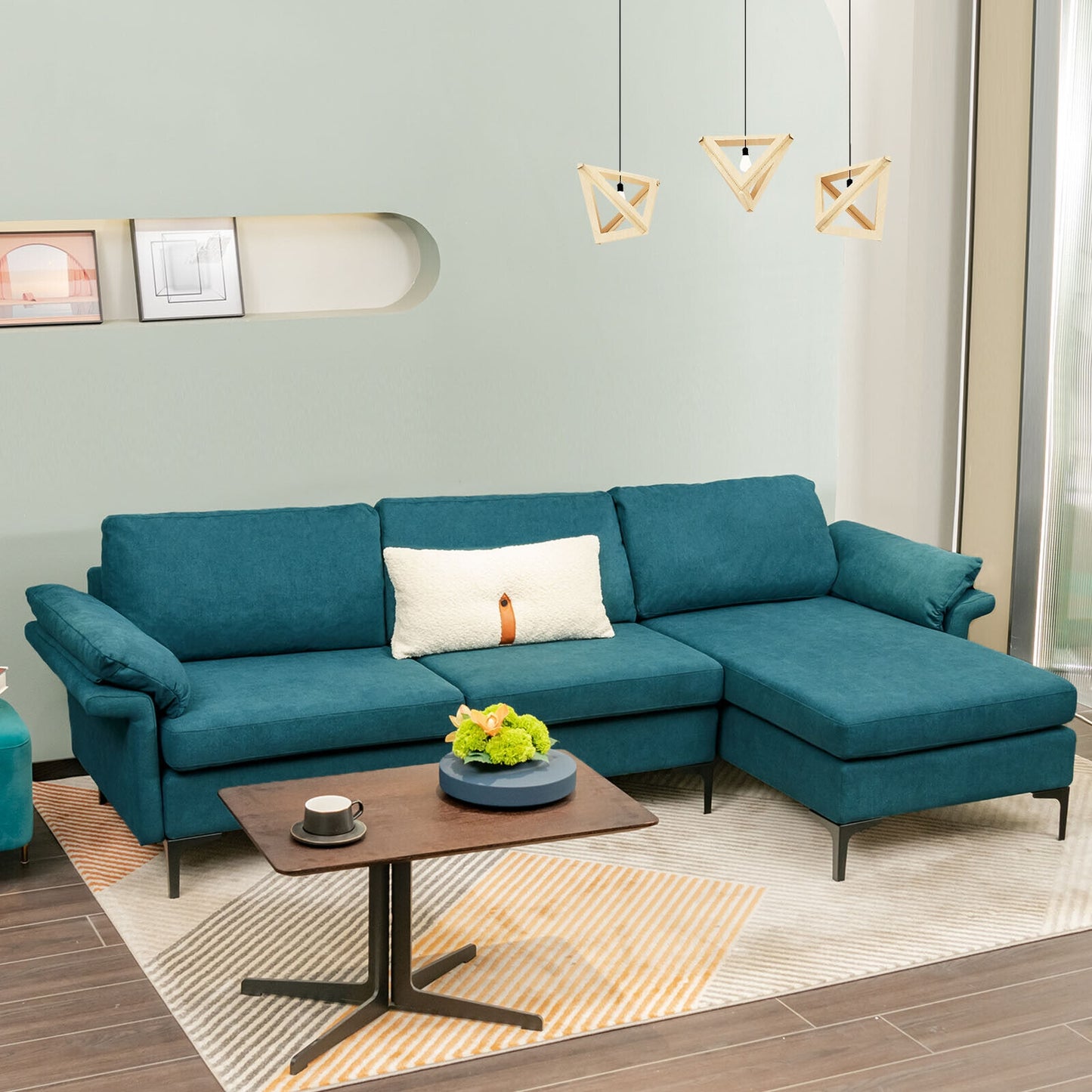 Extra Large Modular L-shaped Sectional Sofa with Reversible Chaise for 4-5 People, Peacock Blue Sofas & Loveseats at Gallery Canada