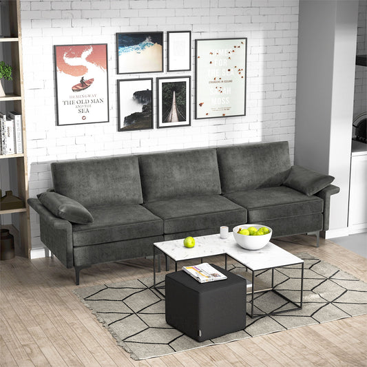 Large 3-Seat Sectional Sofa, With Metal Legs And USB Ports, Gray Sofas & Loveseats Gray at Gallery Canada
