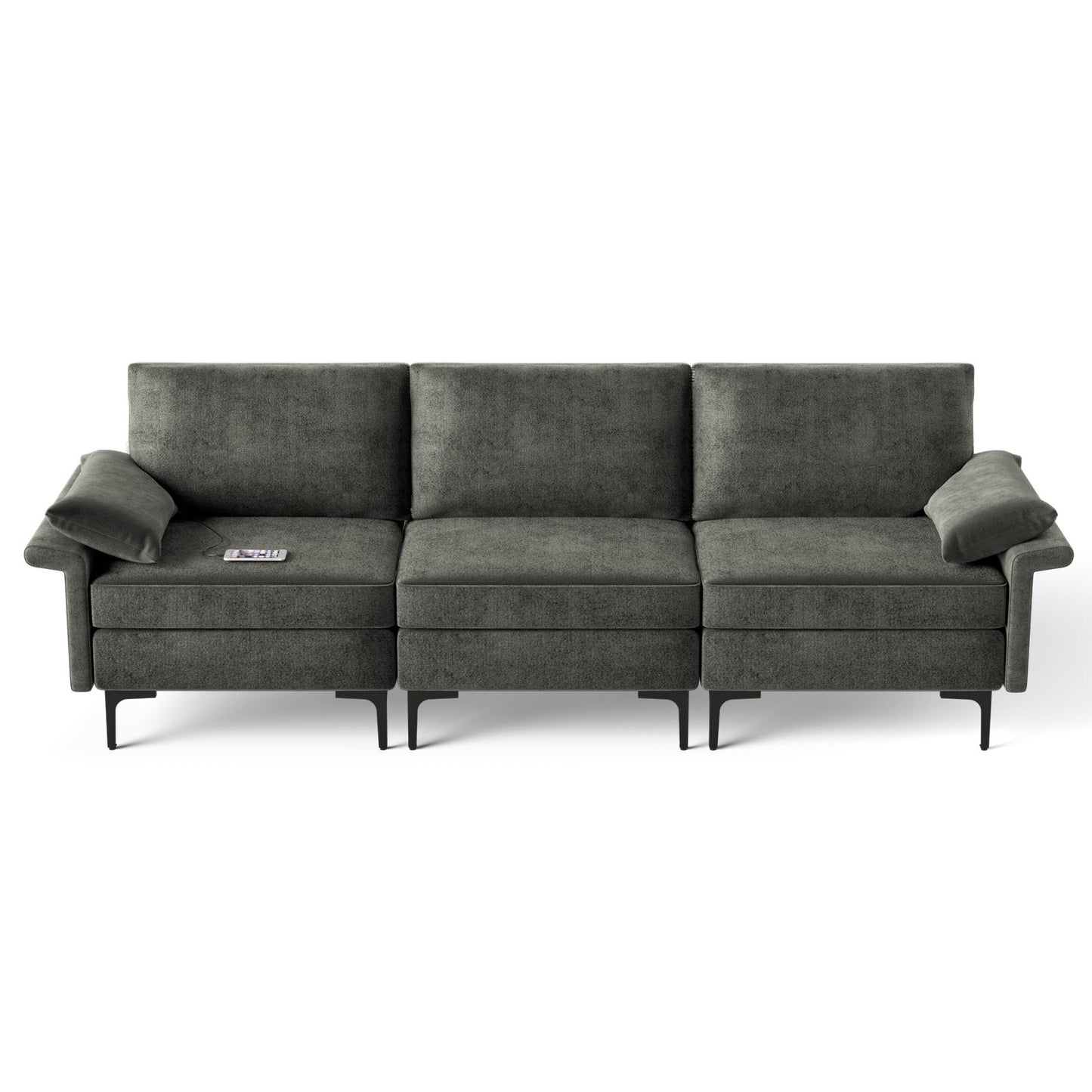 Large 3-Seat Sofa Sectional with Metal Legs and 2 USB Ports for 3-4 people, Gray