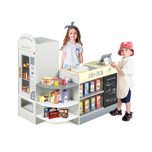 Kids Grocery Store Playset with Cash Register POS Machine, Gray